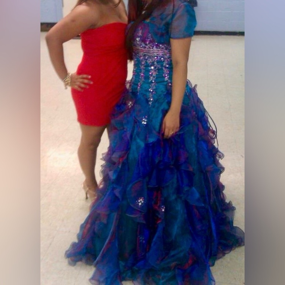 Teal & Purple Ruffled Ball Gown sweet 16 Dress